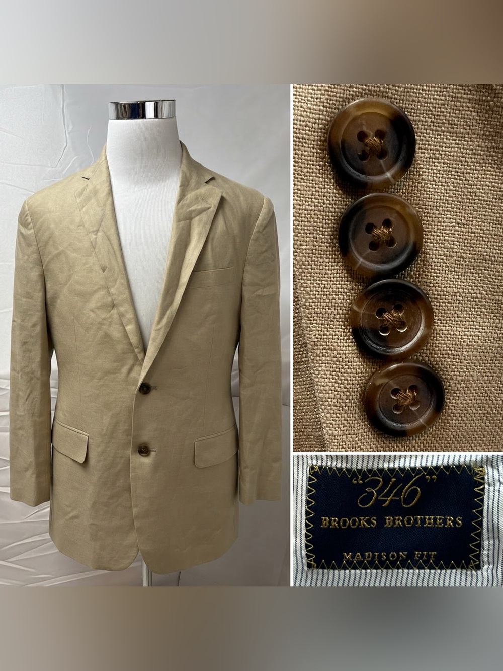 Brooks Brothers Men’s 40R Tan Linen Madison Fit Blazer Jacket